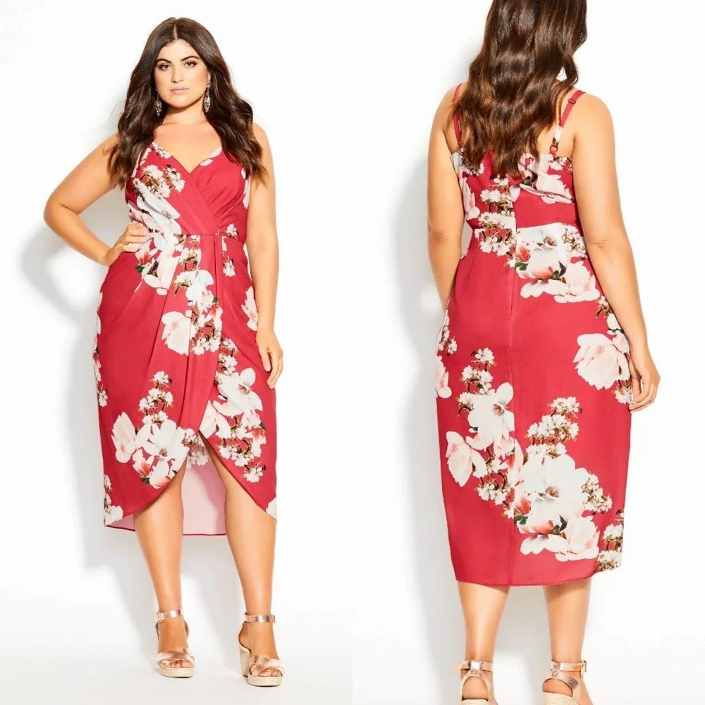 City Chic Lotus Love Dress Raspberry Pink White Plus Size 12